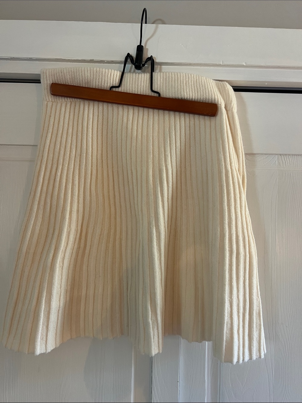 Cream Ribbed Knit A-Line Skirt